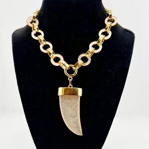 Chico's Gold Tone & Frosted Resin Tusk Statement Necklace, Expandable 18-22"